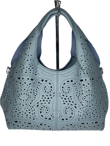 Denim blue laser cut hobo handbag / cross body bag - made from recycled water bottles