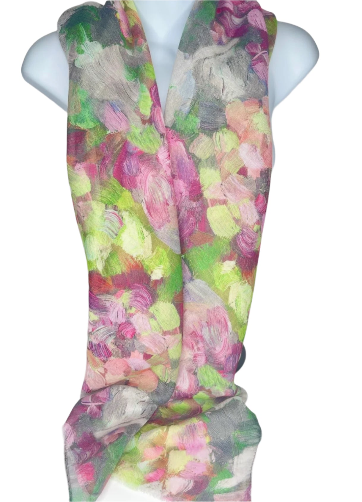 Pink, lime, grey and green printed scarf