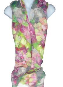 Pink, lime, grey and green printed scarf