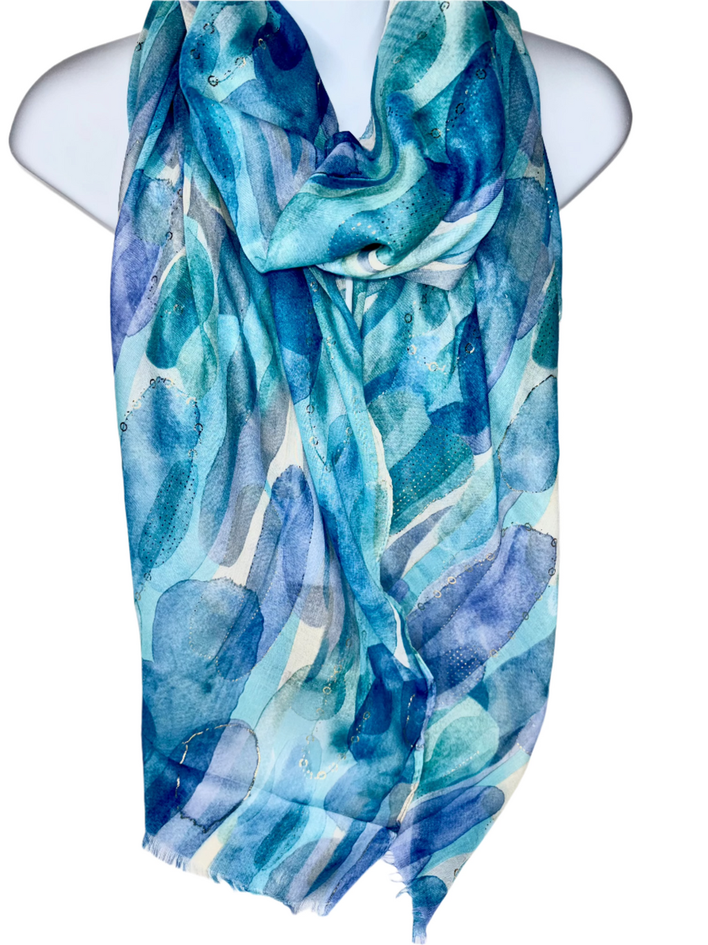 Blue, aqua and white paint splash printed scarf