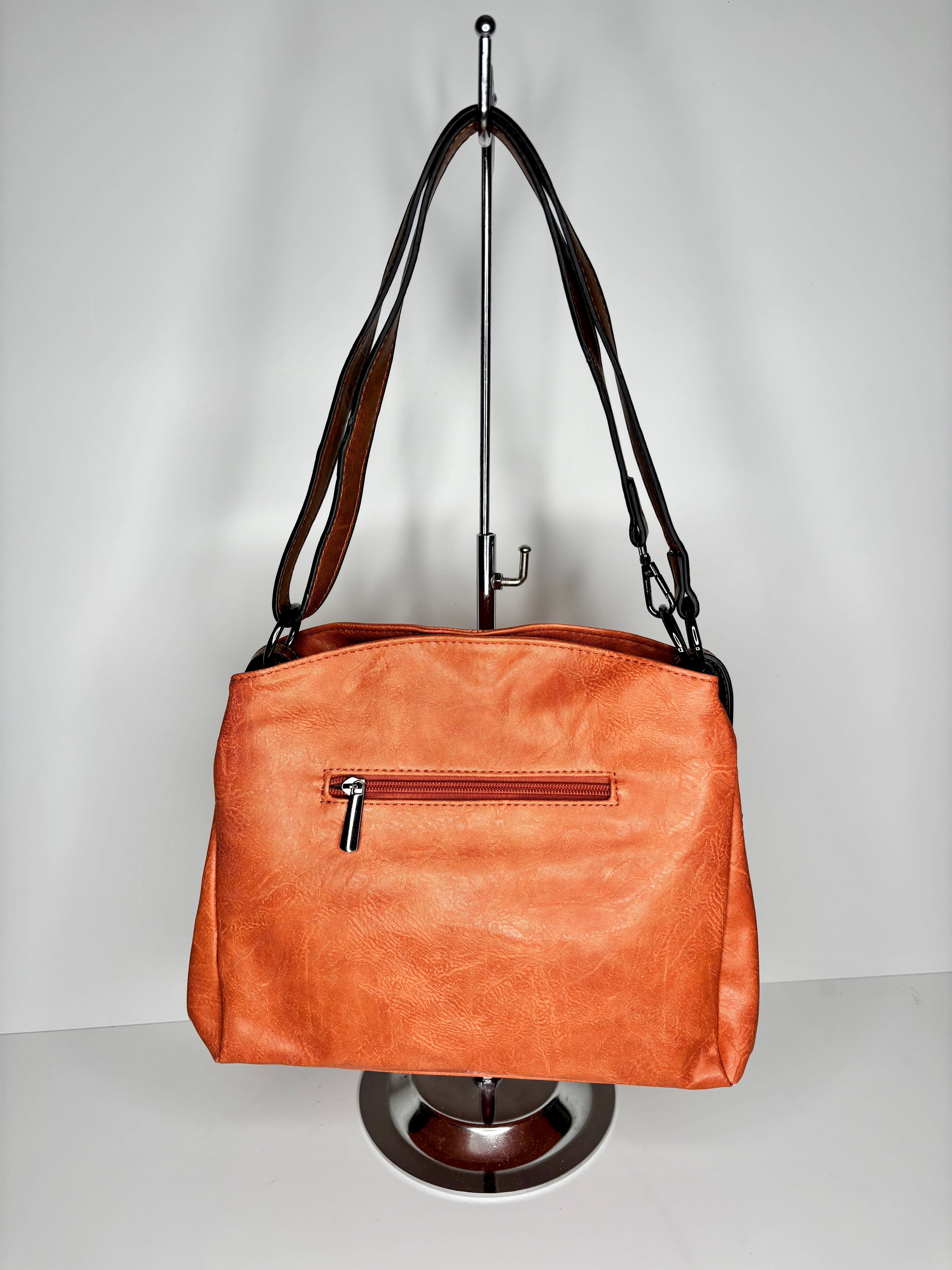 Coral-orange hand/shoulder bag - made from recycled water bottles - just like leather!
