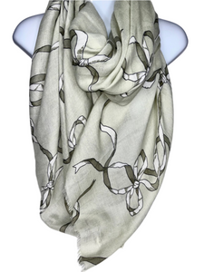 Pale sage green bow printed scarf