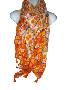 Orange, white and blue harlequin printed scarf