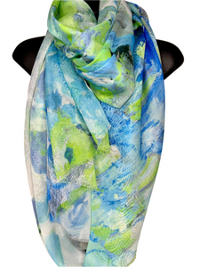 Lime and blue paint splash printed scarf