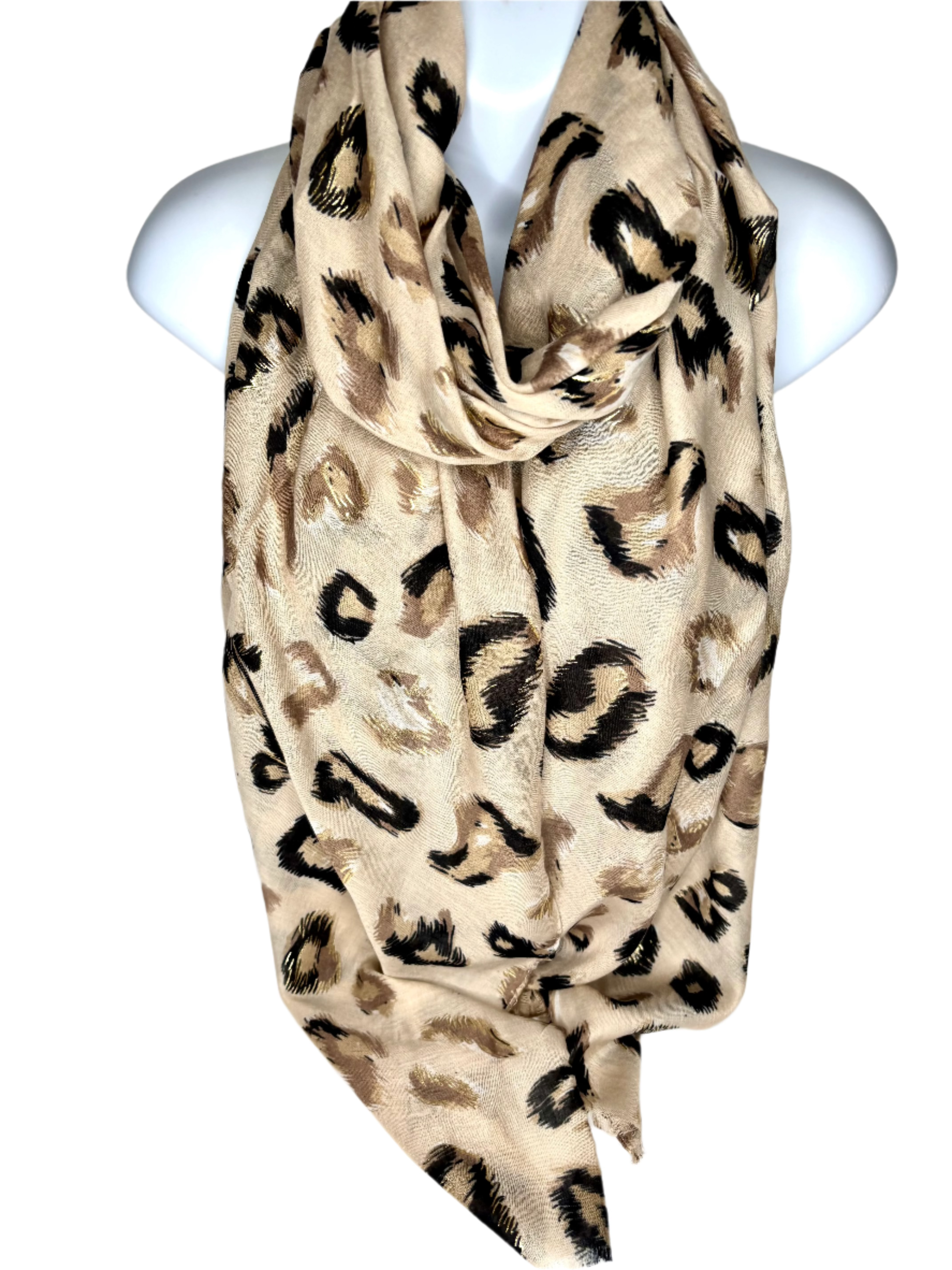 Tan, brown and black leopard printed scarf