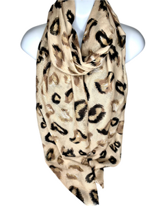 Tan, brown and black leopard printed scarf