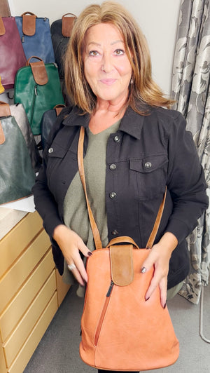 White backpack / cross body bag - made from recycled water bottles - looks just like leather!
