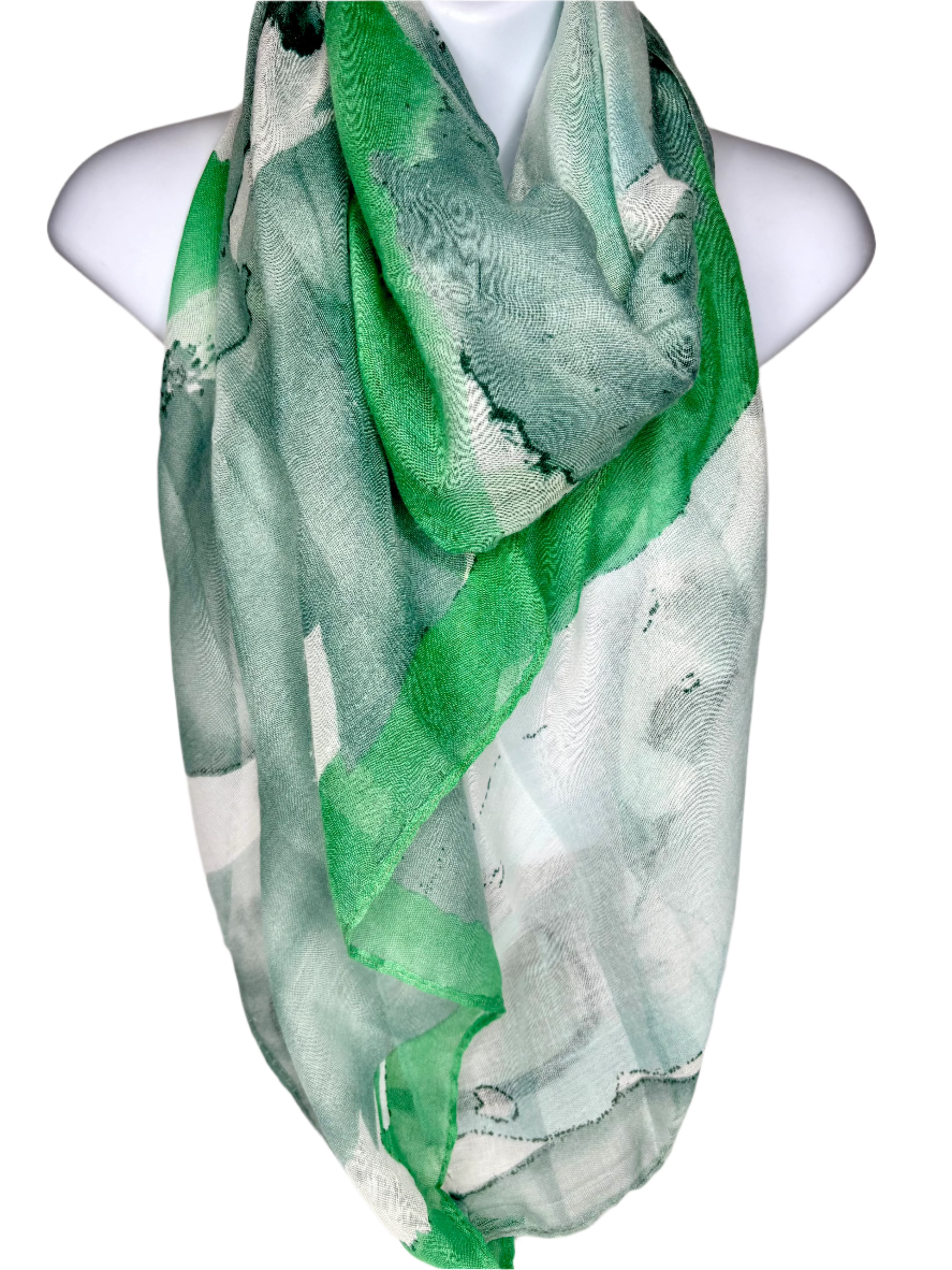 Green, grey and white paint splash printed scarf
