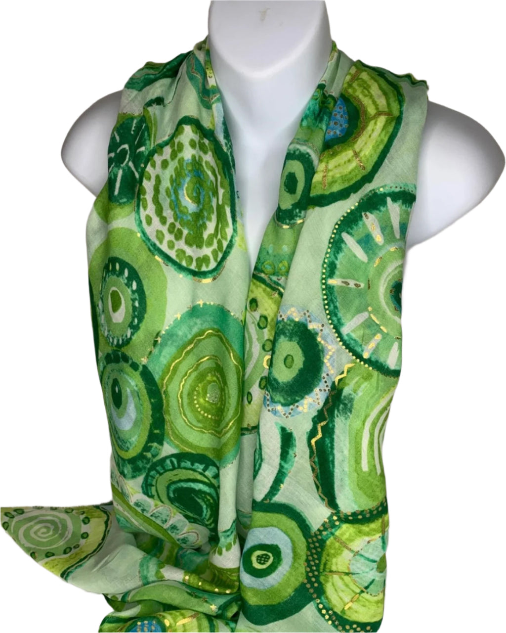 Green, blue and gold printed scarf