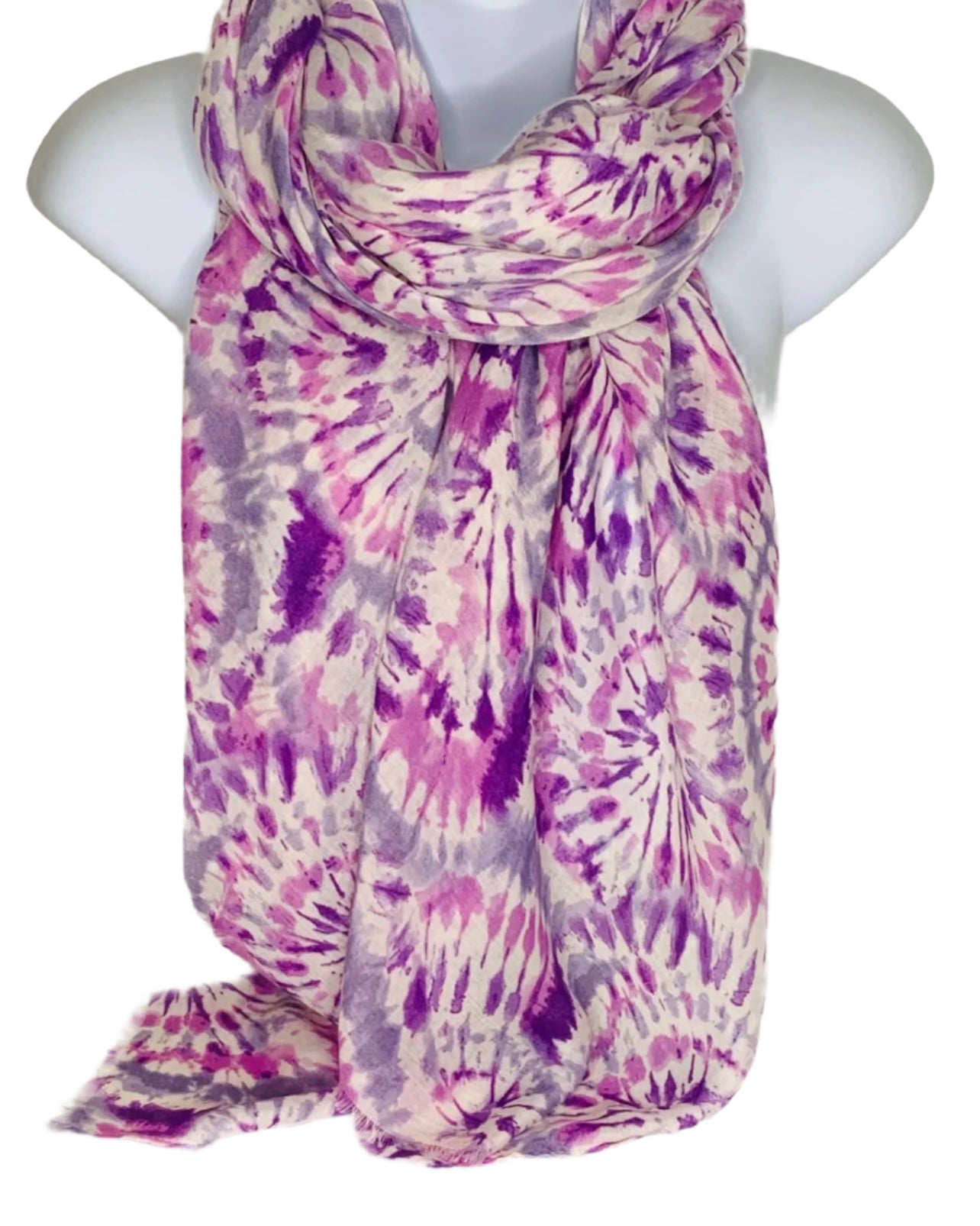Purple, pink and cream tie dye printed scarf