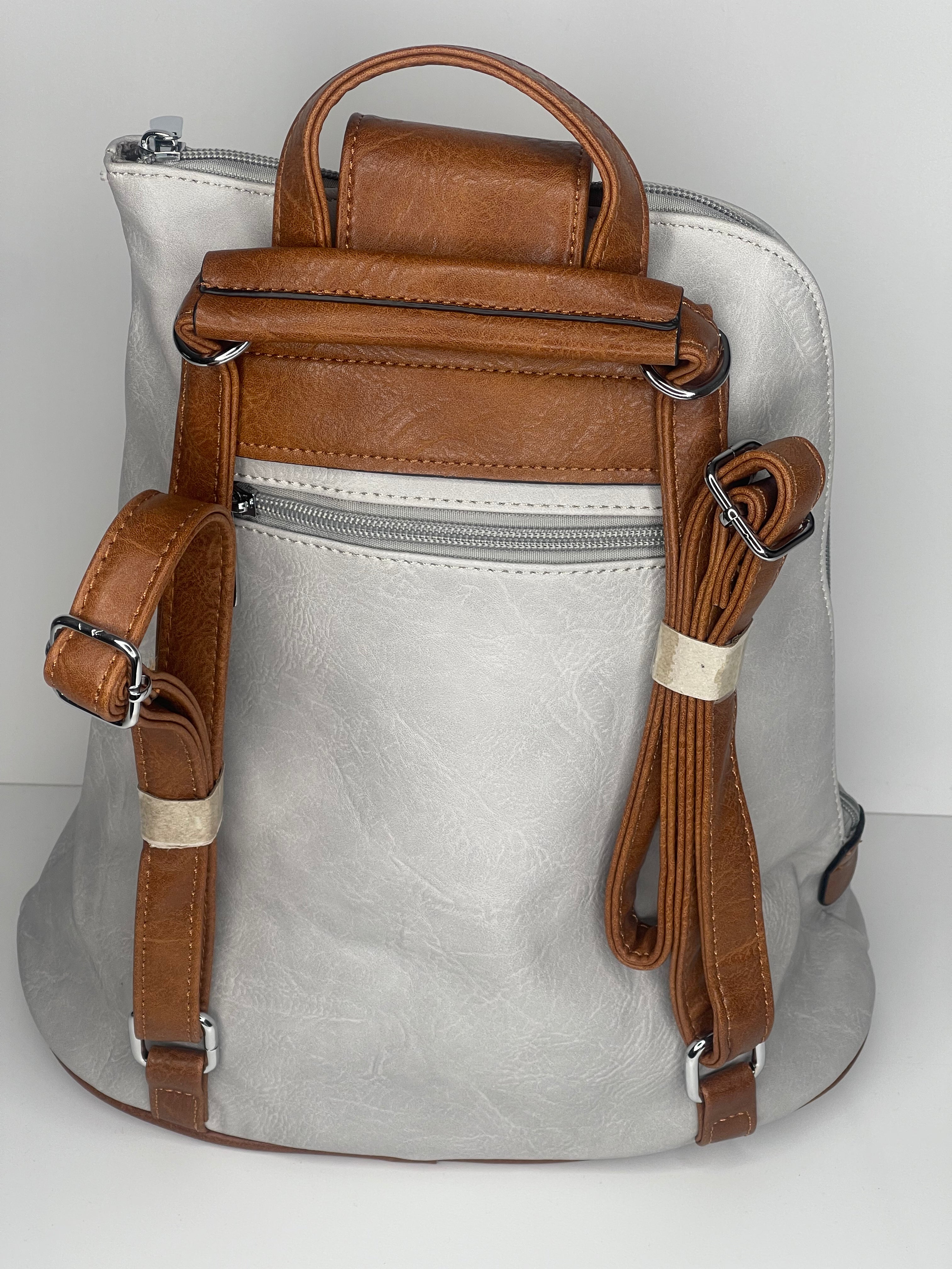 Light grey backpack / cross body bag - made from recycled water bottles - looks just like leather!