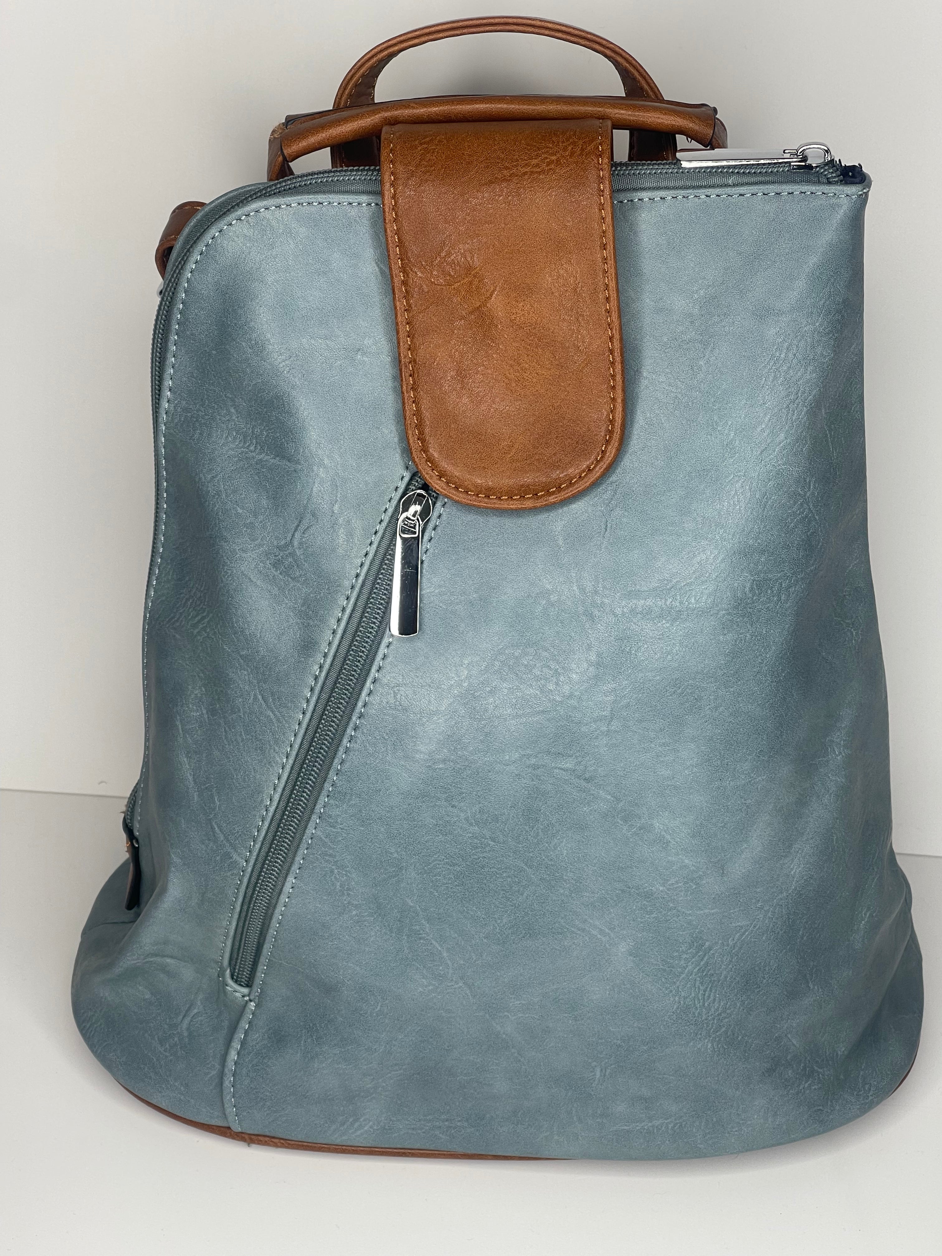 Lake blue backpack / cross body bag - made from recycled water bottles - looks just like leather!