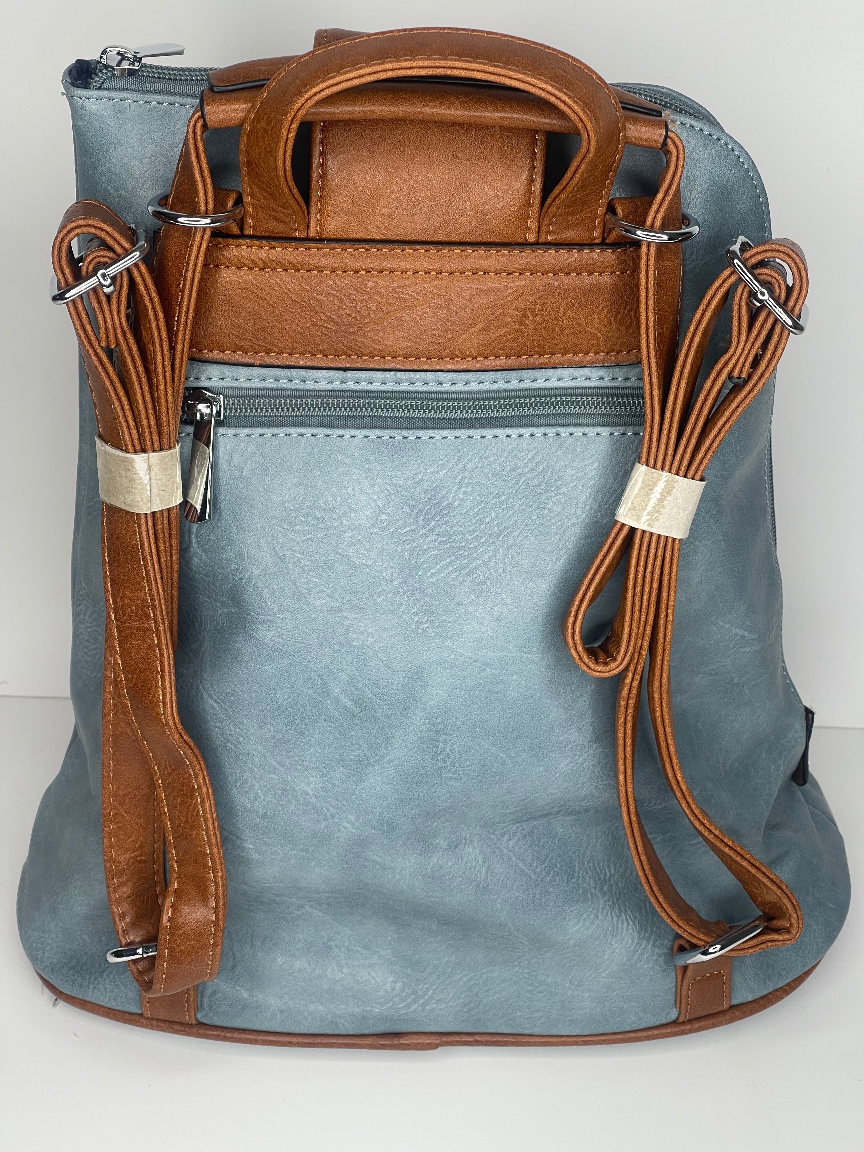 Lake blue backpack / cross body bag - made from recycled water bottles - looks just like leather!