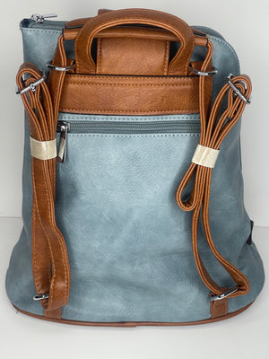 Lake blue backpack / cross body bag - made from recycled water bottles - looks just like leather!