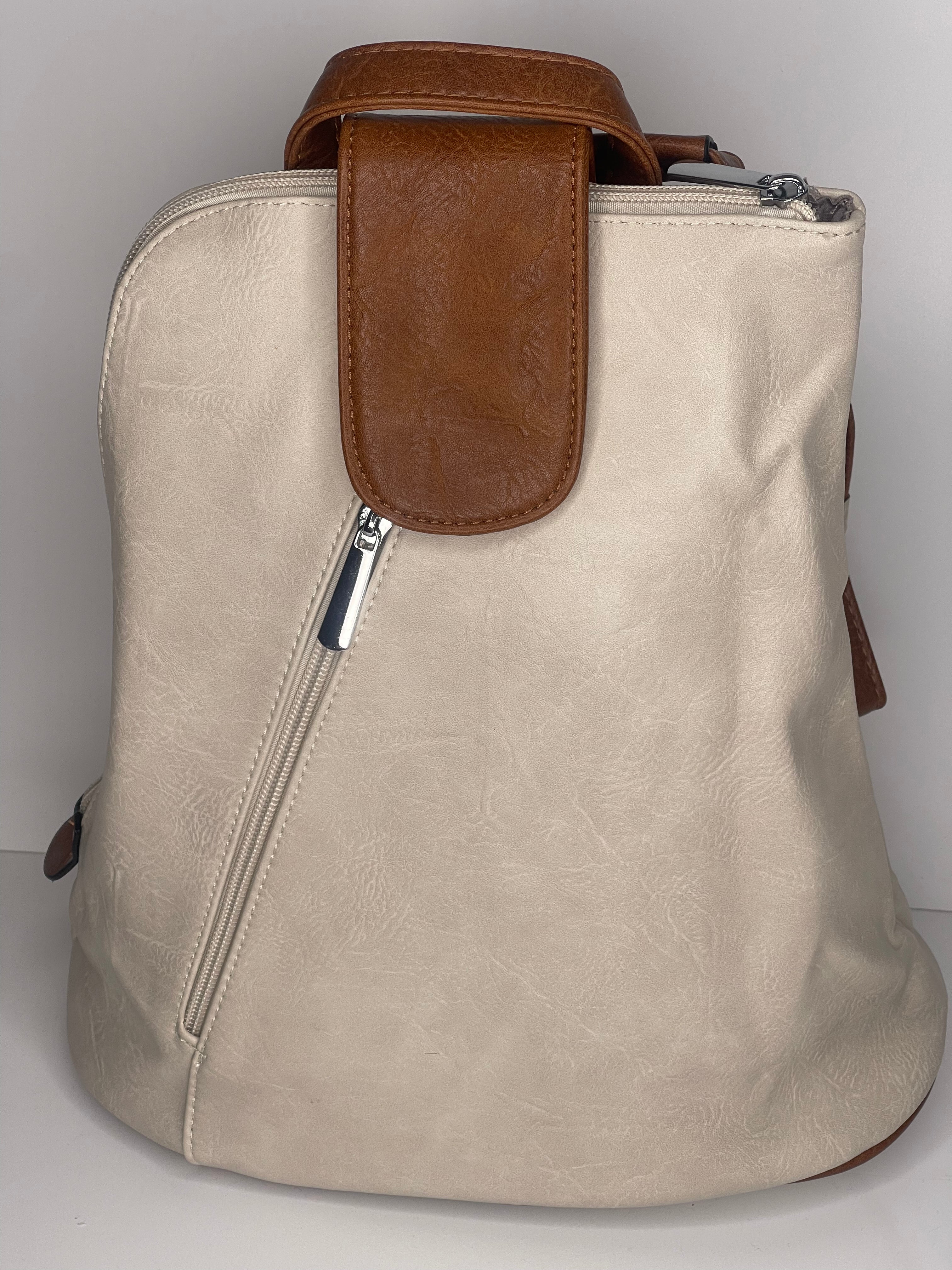 Cream backpack / cross body bag - made from recycled water bottles - looks just like leather!