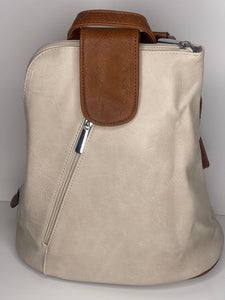 Cream backpack / cross body bag - made from recycled water bottles - looks just like leather!