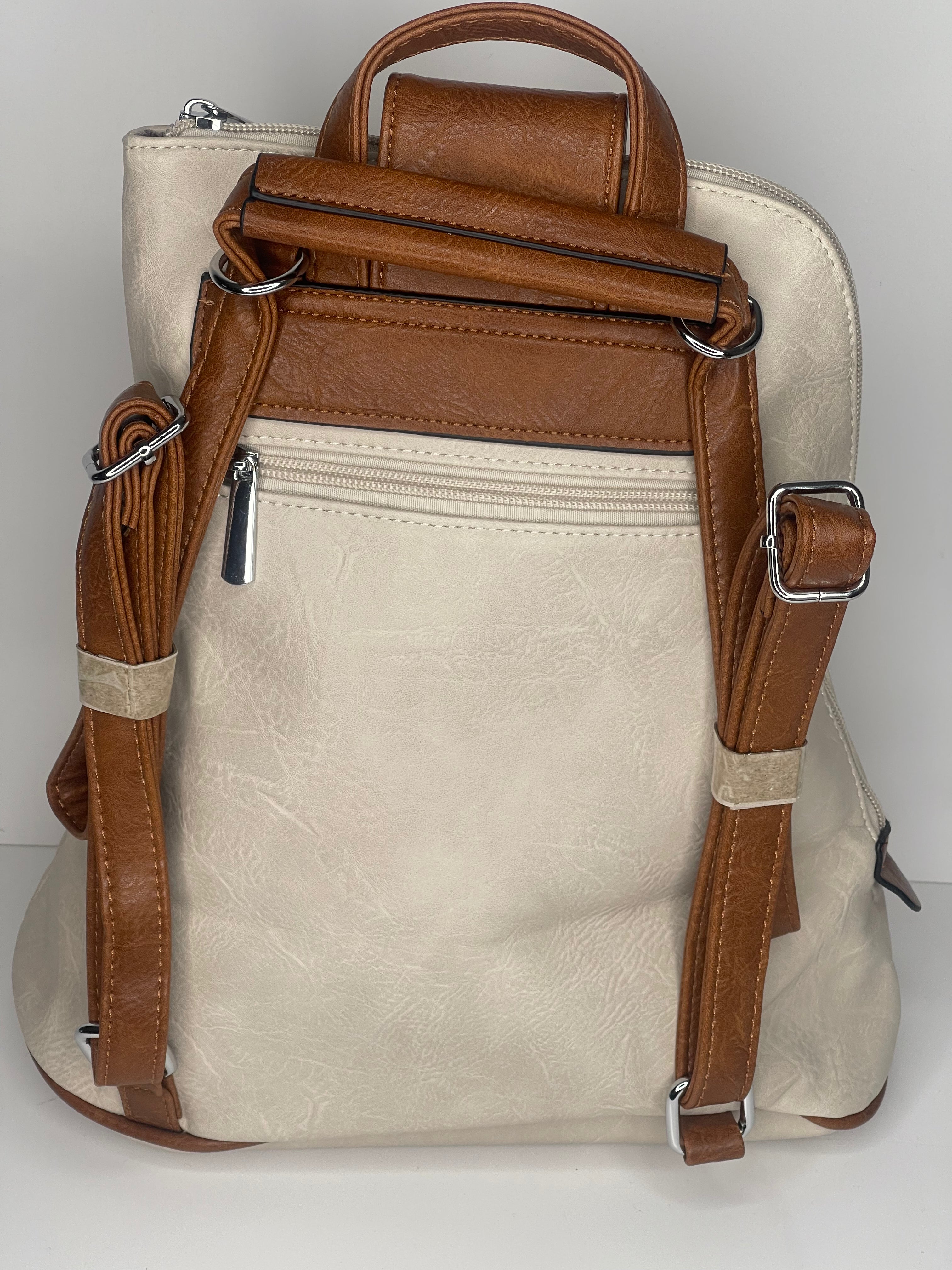 Cream backpack / cross body bag - made from recycled water bottles - looks just like leather!