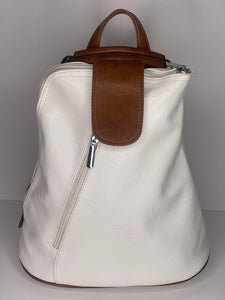 White backpack / cross body bag - made from recycled water bottles - looks just like leather!