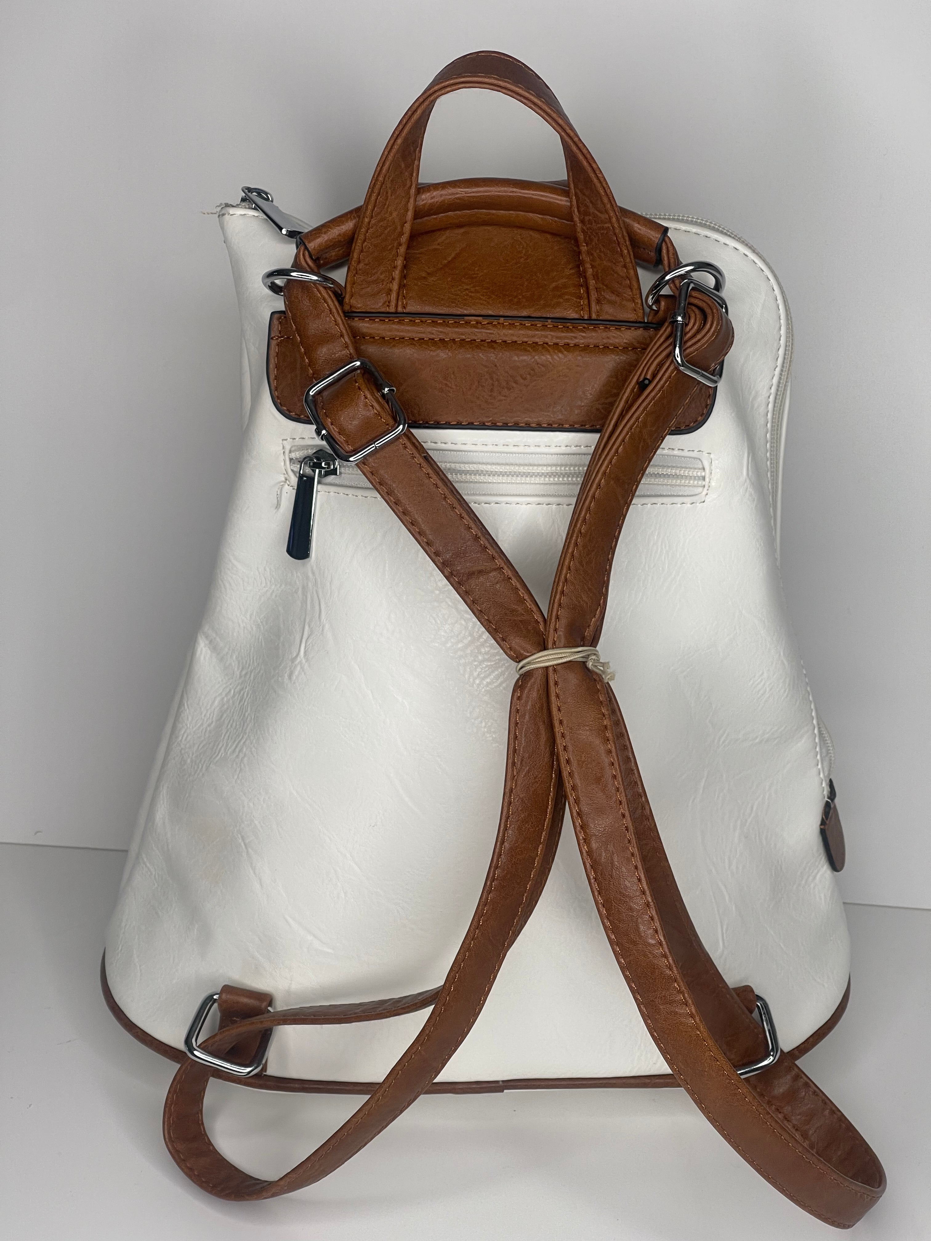 White backpack / cross body bag - made from recycled water bottles - looks just like leather!
