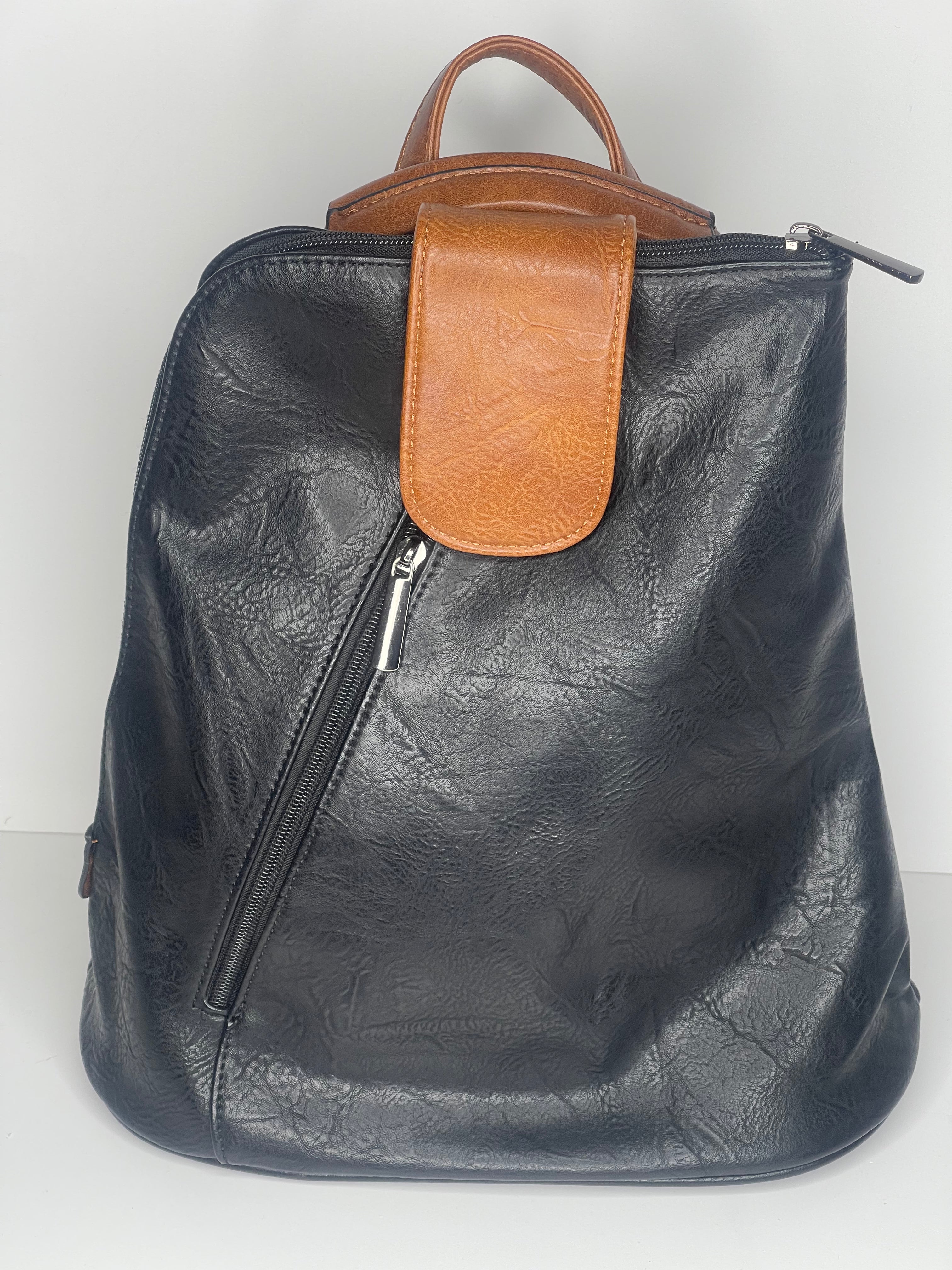 Black backpack / cross body bag - made from recycled water bottles - looks just like leather!