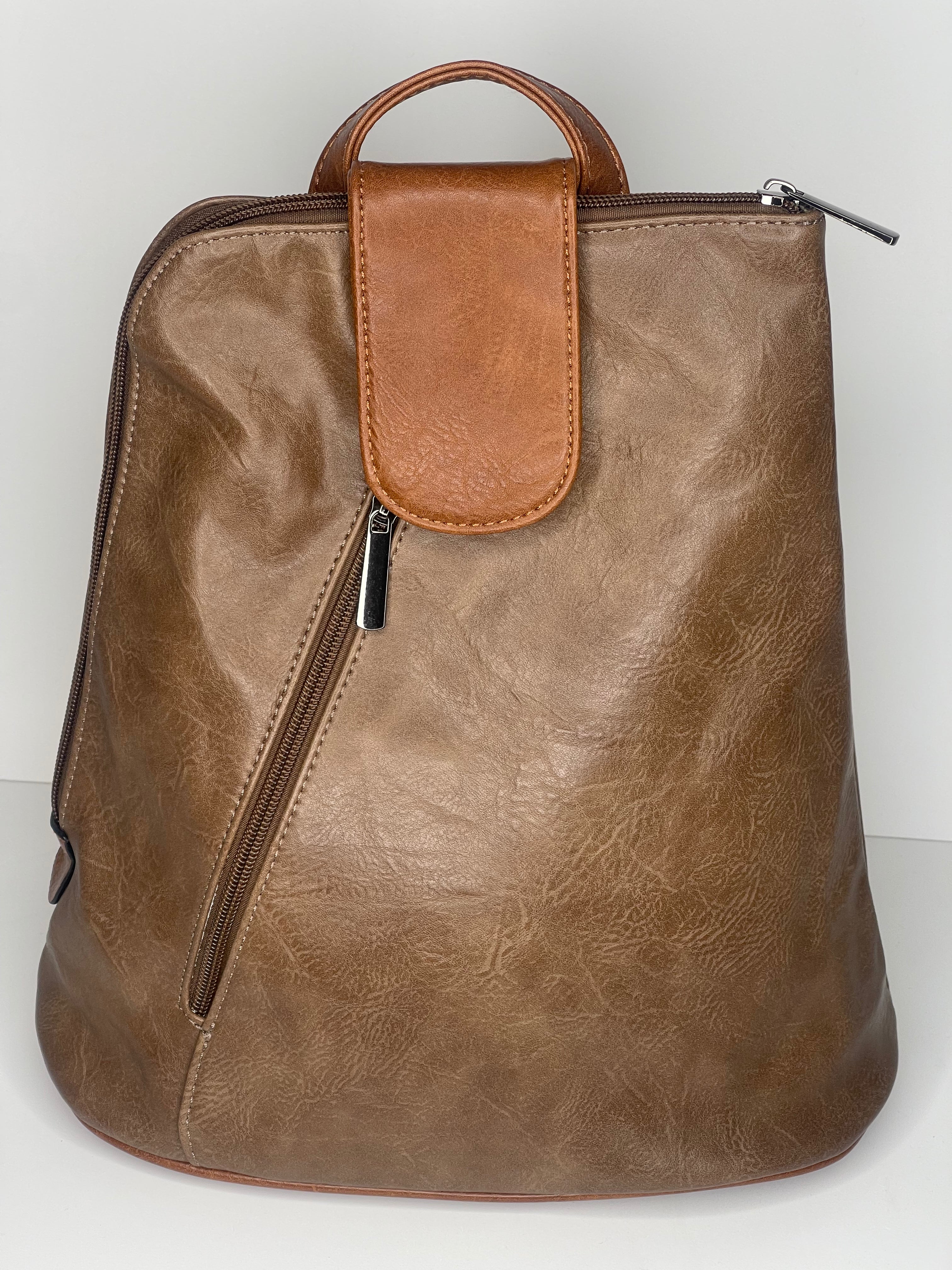 Chestnut brown backpack / cross body bag - made from recycled water bottles - looks just like leather!