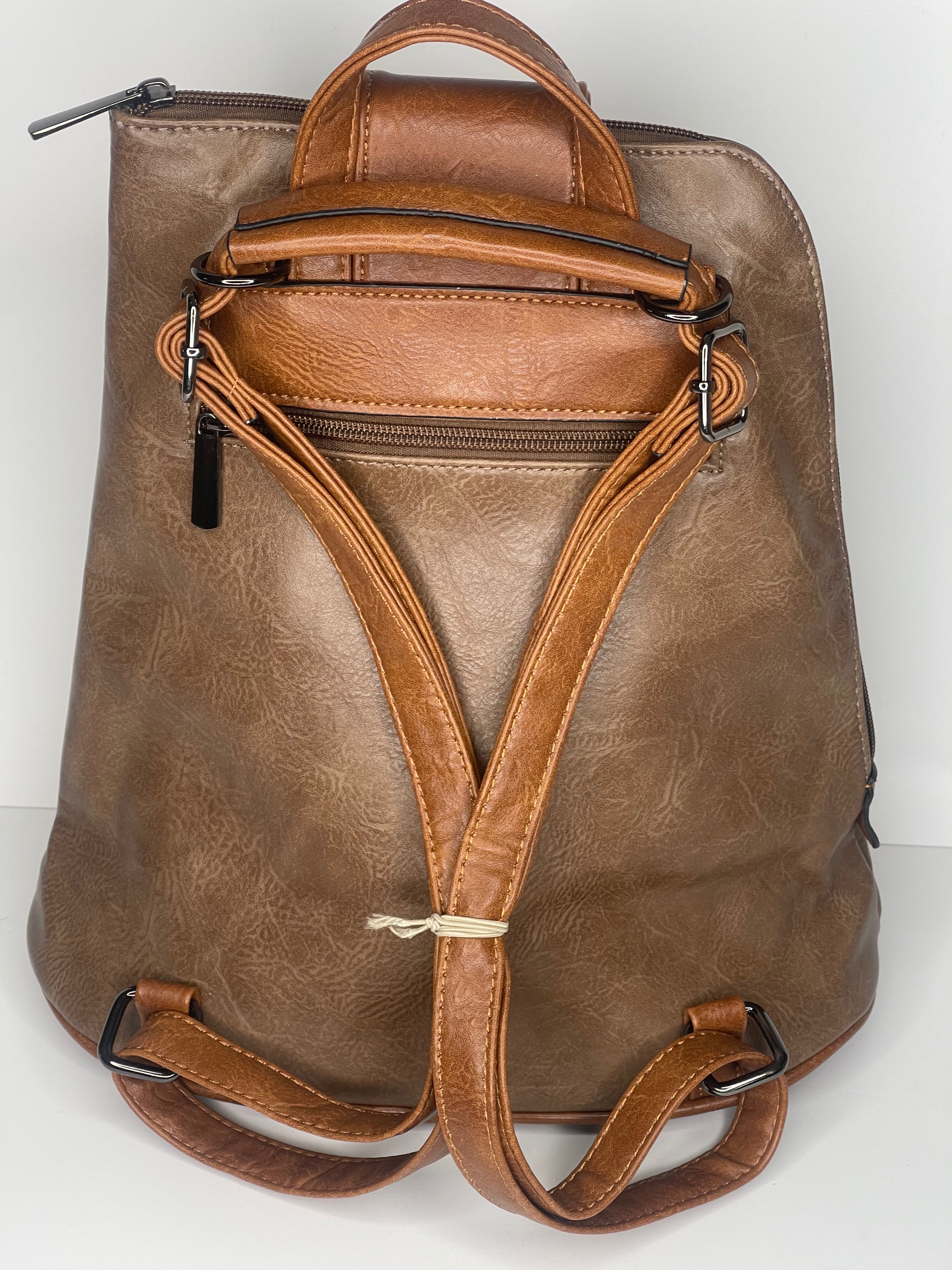Chestnut brown backpack / cross body bag - made from recycled water bottles - looks just like leather!