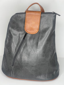 Dark grey backpack / cross body bag - made from recycled water bottles - looks just like leather!