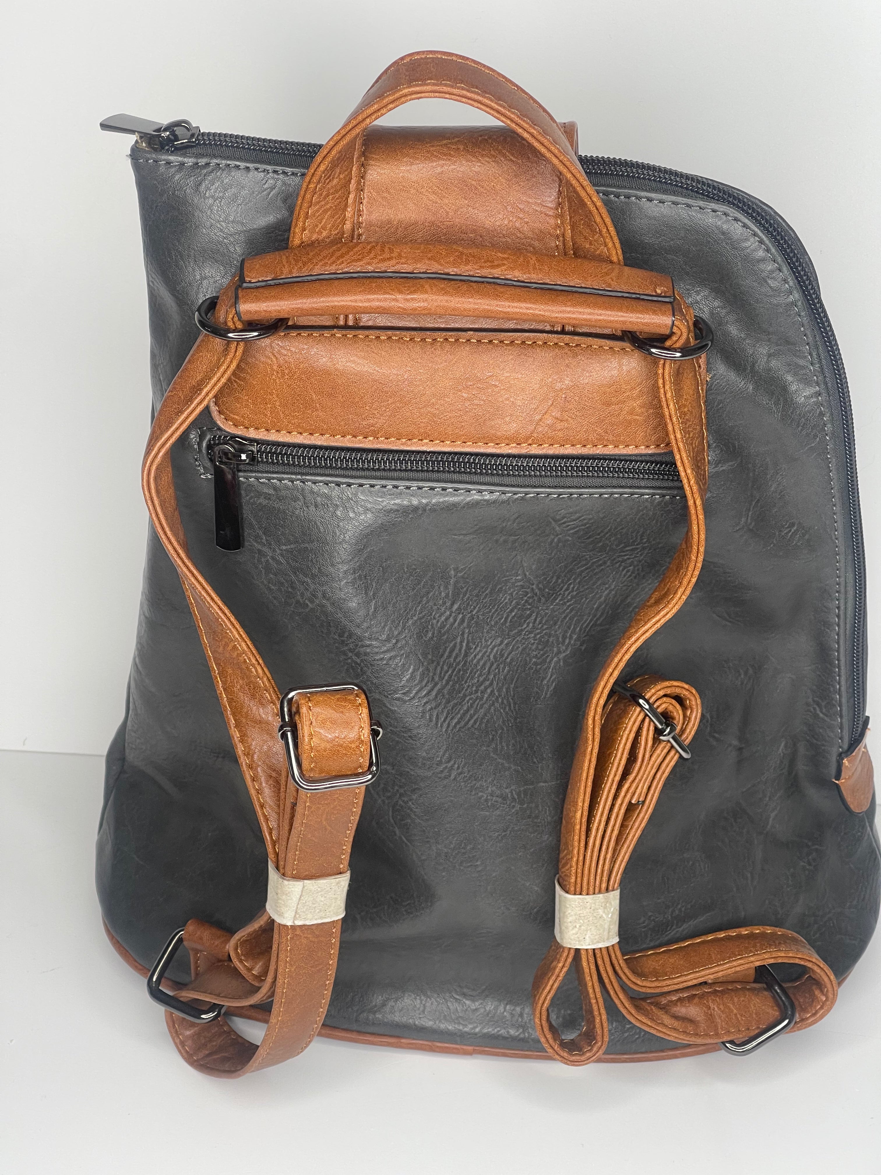 Dark grey backpack / cross body bag - made from recycled water bottles - looks just like leather!