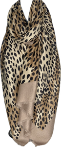 Winter weight leopard print scarf in shades of ecru and beige