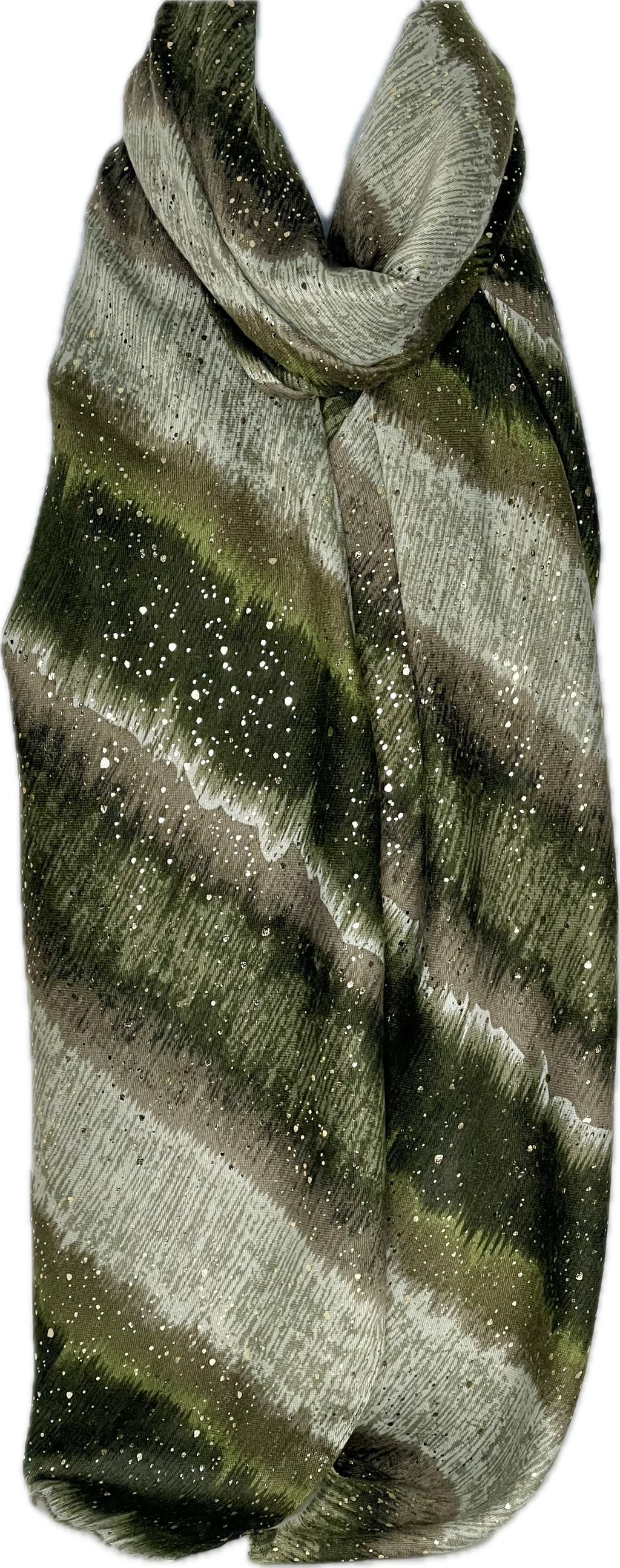 Khaki, olive and mushroom silver glitter print scarf