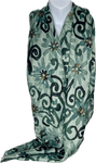Shades of green, gold foil floral printed scarf