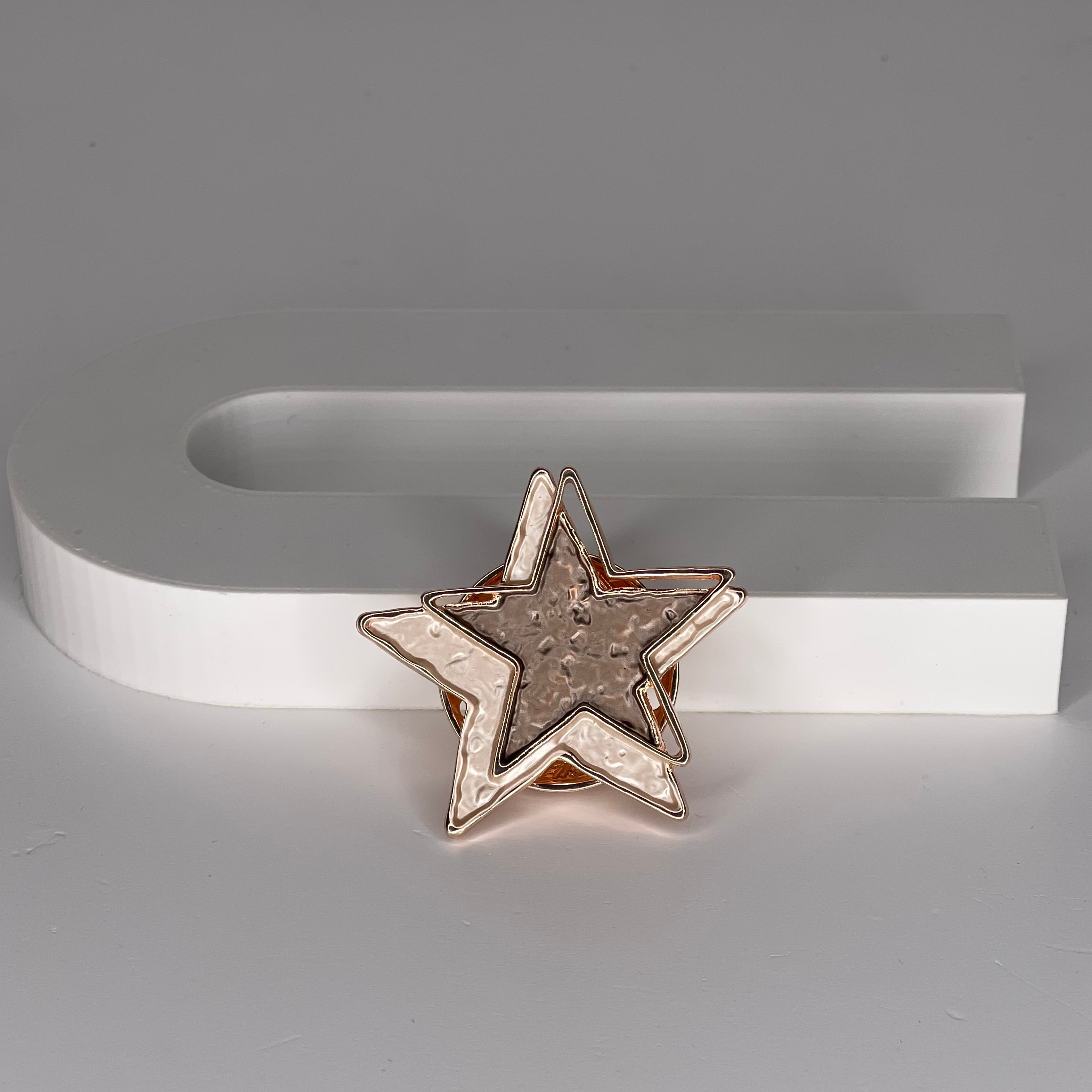 Magnetic brooch & scarf clip  - 'double star' design in shades of shiny rose gold, mushroom and champagne