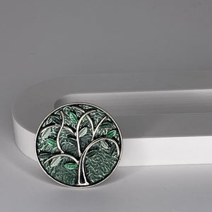 Magnetic brooch & scarf clip  - 'domed tree of life' design in shades of forest green, viridian green and sage green