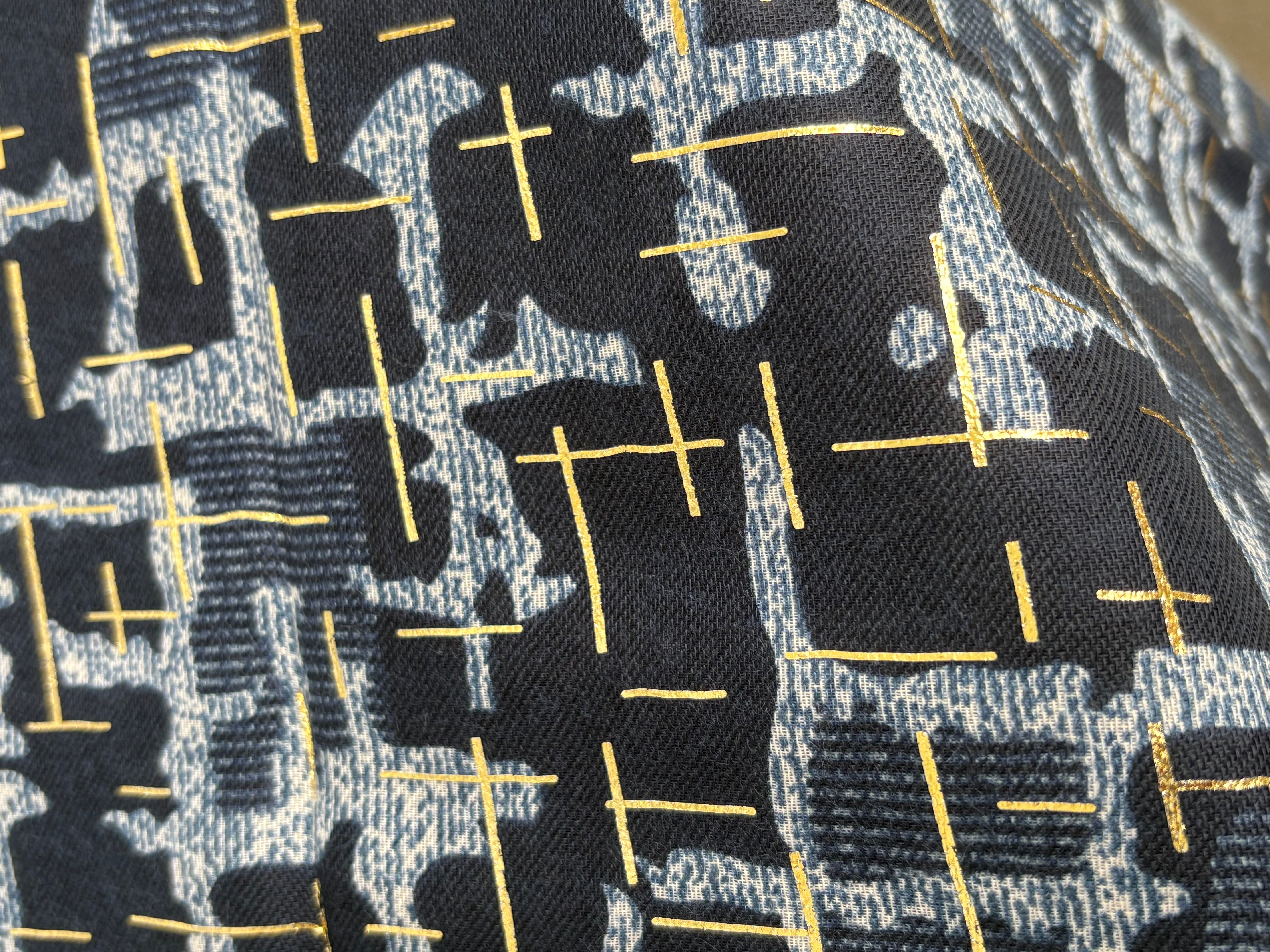 Navy and grey square printed scarf with gold foil
