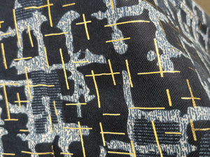 Navy and grey square printed scarf with gold foil