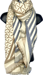 Wool mix, camel, cream and grey embossed 'Y' design scarf