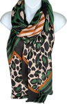 Green, black, tan and oatmeal leopard printed scarf