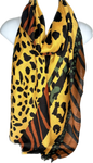 Mustard, black, tan and green animal printed scarf