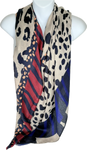 Navy, red, oatmeal and red animal printed scarf