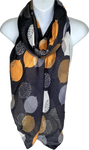 Dark navy, white, grey and mustard leaf printed scarf