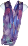 Purple, aqua, pink, white and blue leaf design printed scarf