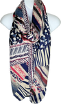 Navy, cream and red abstract printed scarf