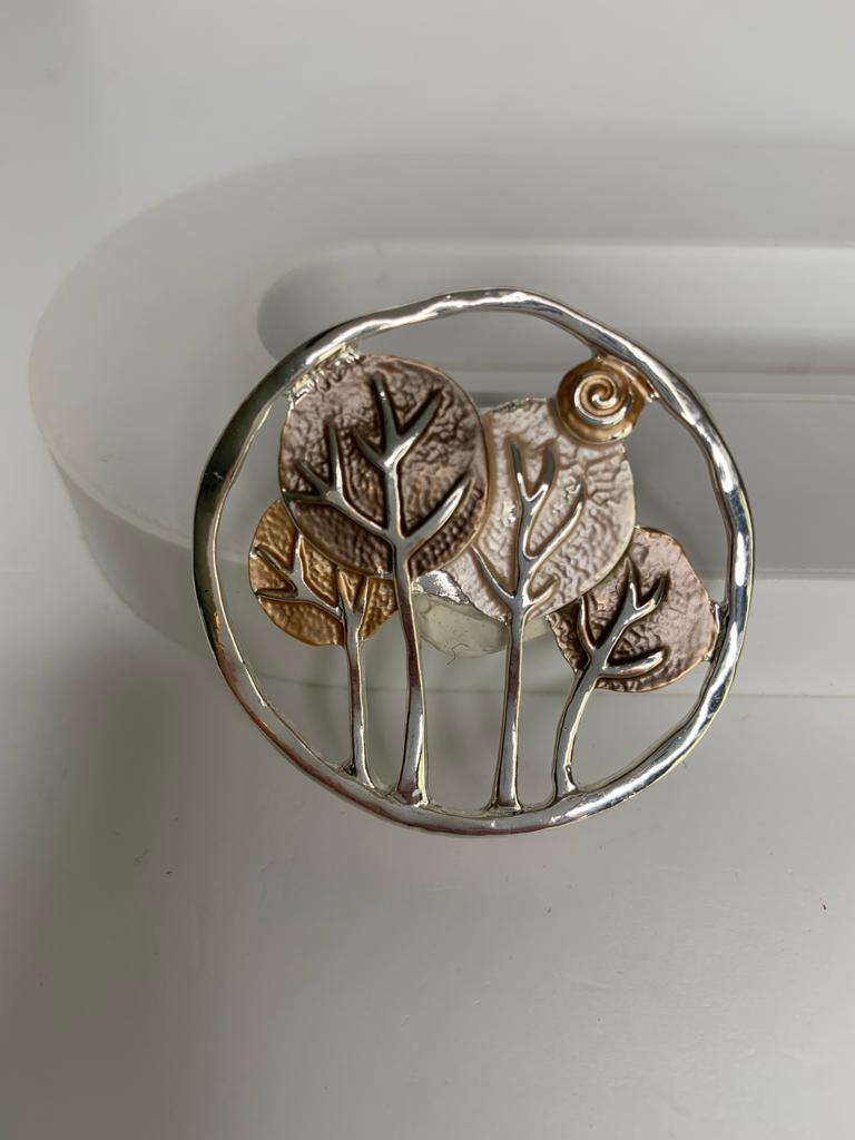 Magnetic brooch & scarf clip  - 'open tree' design in shades of shiny silver, chocolate brown, oatmeal and honeycomb