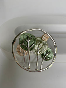 Magnetic brooch & scarf clip  - 'open tree' design in shades of shiny silver, olive green, sage green and oatmeal