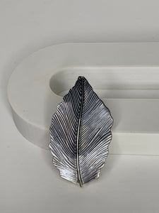Magnetic brooch & scarf clip  - 'lined leaf' design in shades of dark grey and matte silver