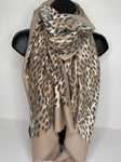 Winter weight leopard print scarf in shades of ecru and beige