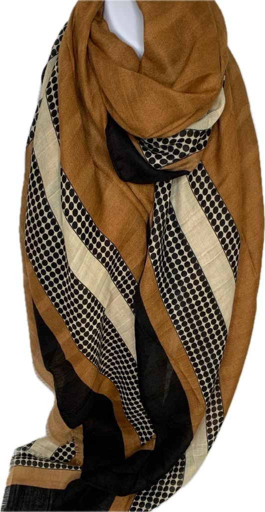 Shades of brown, cream and black patterned print scarf