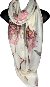 Pink, green and cream thistle floral printed scarf