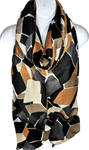Tan, brown, grey and black block printed scarf