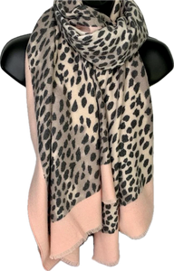 Winter weight leopard print scarf in shades of baby pink and beige